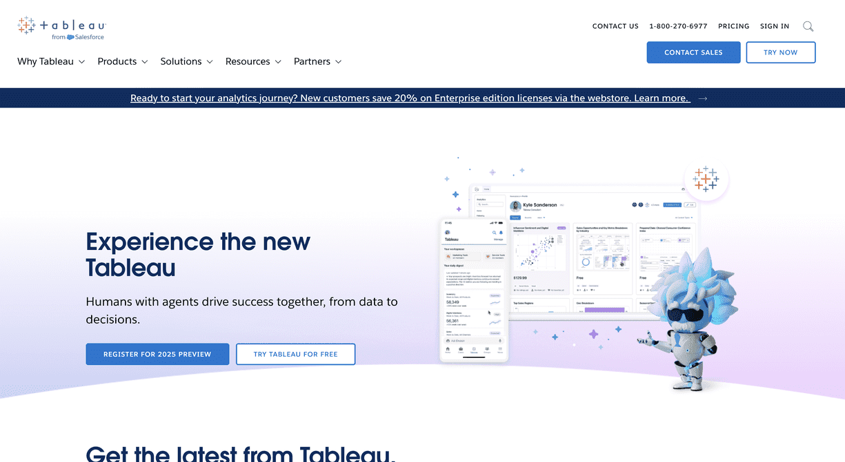 Tableau homepage introducing the new Tableau with AI agents