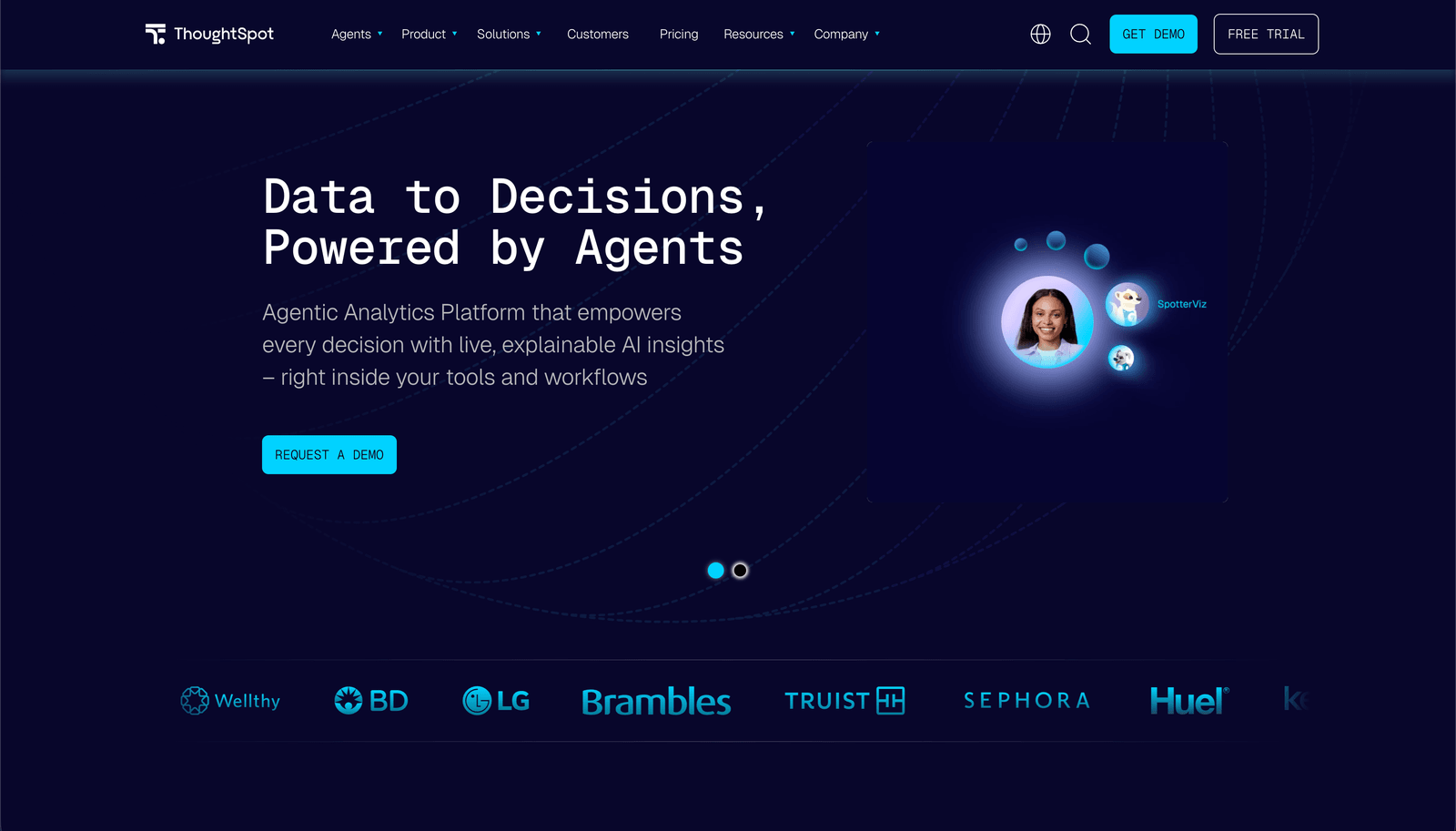 ThoughtSpot homepage for its agentic analytics platform